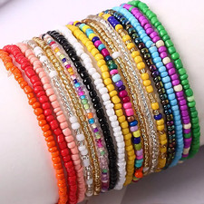 17Pcs Random Color Mixing Elastic Beaded Bracelets Bohemian Stackable Beaded Str