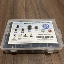 20 Pcs IP68 Waterproof Cable Gland Kit Nylon NPT Adjustable Cable Connectors ...