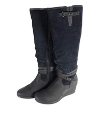 UGG Leslie Womens Knee High Black Boots Size 9 Leather Suede Side Zip
