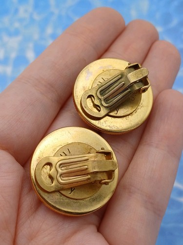 Vintage Made In Italy Cecilia Bringheli Gold Tone & Brown Detailed Clip Ons - Picture 5 of 8