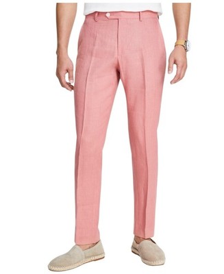 Tommy Hilfiger Mens Modern fit Linen Dress Pants 34 / 30 Light Red Solid