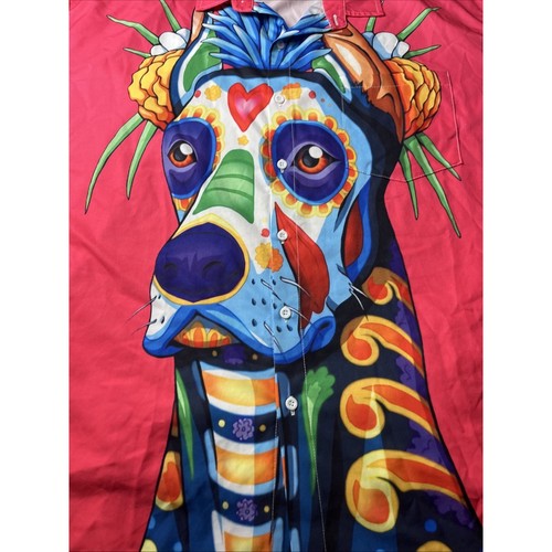 Hardaddy Hawaiian/Beach Casual Shirt abstract Dog painting HotPink Men Sz-2XL
