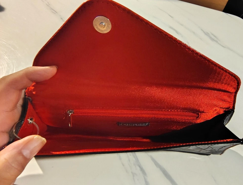 Sourpuss Spider Web Black Red Patent Vinyl Clutch Purse Gothic Halloween - Image 2 of 4