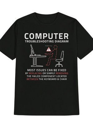 Funny Computer Troubleshooting Diagram IT Tech Support Humor T-Shirt