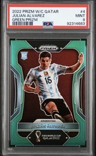 2022 PANINI PRIZM WORLD CUP QATAR GREEN PRIZM #4 JULIAN ALVAREZ ROOKIE /5 PSA 9