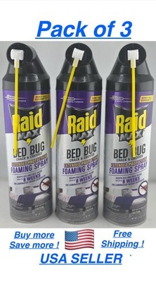 Raid Max Bed Bug Foaming Spray Crack Crevice 17.5 oz Extended Protection ( 3pc