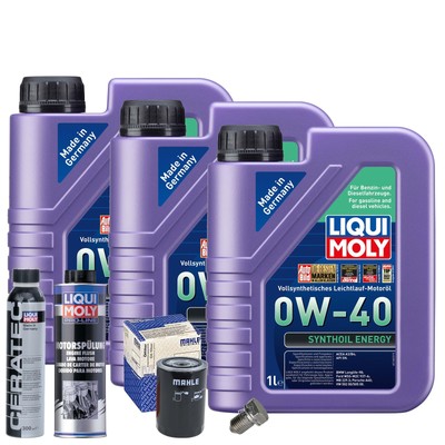 Motoröl 0W40 LIQUI MOLY 3L+MAHLE Ölfilter+Spülung+Cera Tec+Ölablassschraube