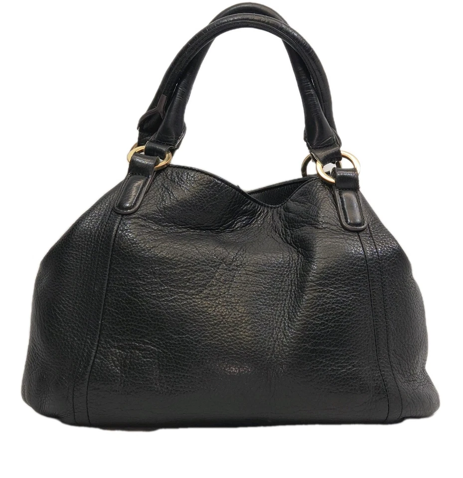 Bolso Hobo de Cuero Negro para Mujer Cartera de Hombro de Guijarro Suave Anillo Dorado Asas Lar Foto 2 de 4