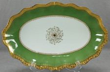 Straus Limoges Green & Gold Encrusted 13 1/4 Inch Platter Circa 1890-1920s