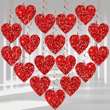 36 Pcs Valentine's Day Hanging Decorations Heart Hanging Swirl Glitter Red