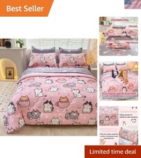 Adorable Pink Cat Bedding Set for Young Girls - 7 Pieces Full Comforter Set