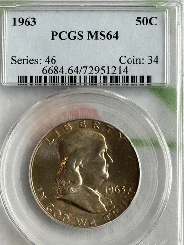 1963 MS64 Franklin Half Dollar TONED US 90%Silver