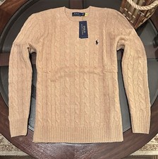 Ralph Lauren Gent  s Size Medium Wool  Cashmere Cable-knit Sweater Camel Melange