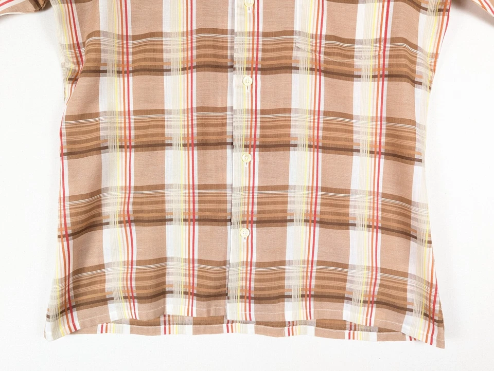 Camisa Career Club Hombre M 15-15.5 Marrón Rojo Amarillo Naranja A Cuadros Delgada Manga Corta Foto 3 de 4