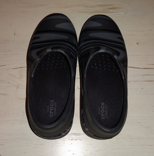 Crocs Dual Comfort Clogs Black Gray Swirl Womens Size 7 Non Slip Nurse Neria Pro - Picture 4 of 9