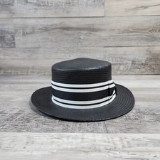 Capas Headwear N.Y. - BLACK - Straw Boater Cap Hat Adult Mens Size XLarge 