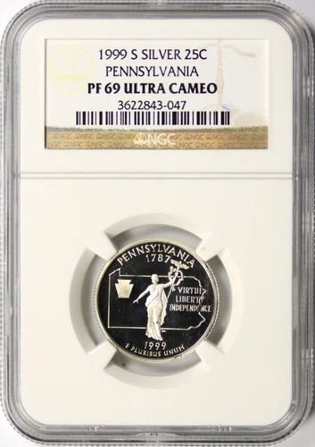 1999-S Pennsylvania Statehood Proof Silver 25c Washington Quarter NGC PF69UCAM