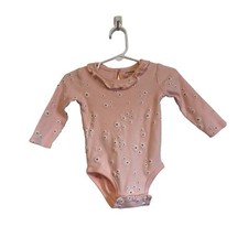 Pekkle pink floral ruffled one piece long sleeve snap cotton Size 9 mo
