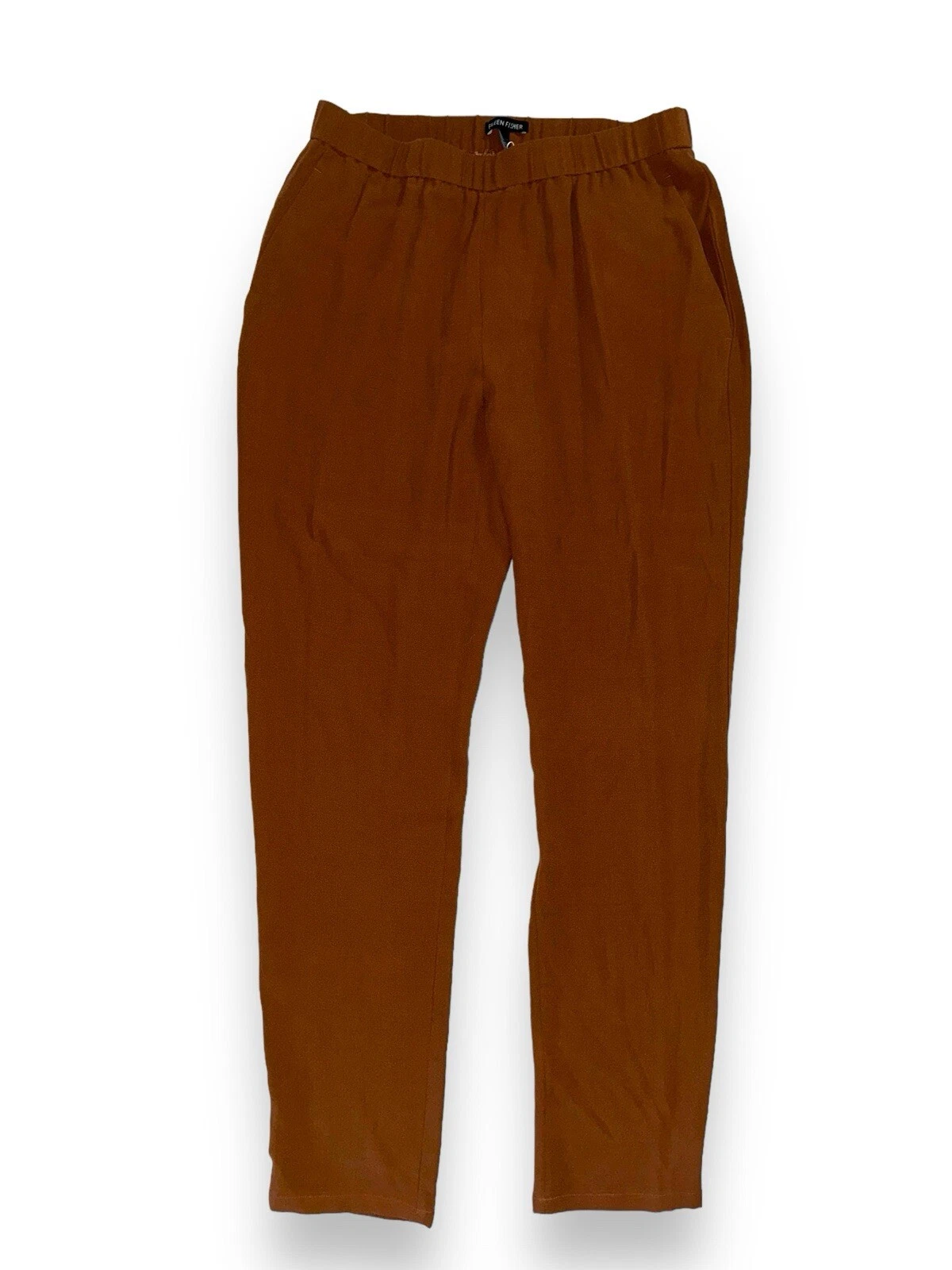 NWT $258 Eileen Fisher Silk Georgette Crepe Slub Ankle Pant sz S/M* Nutmeg Brown