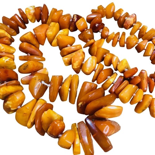 Collier Vintage Perles Nuggets D'Ambre Baltique Egg Yolk 86gr - À Remonter