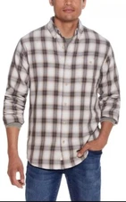 Weatherproof Vintage Mens Plaid Button Down Shirt Shitake Large