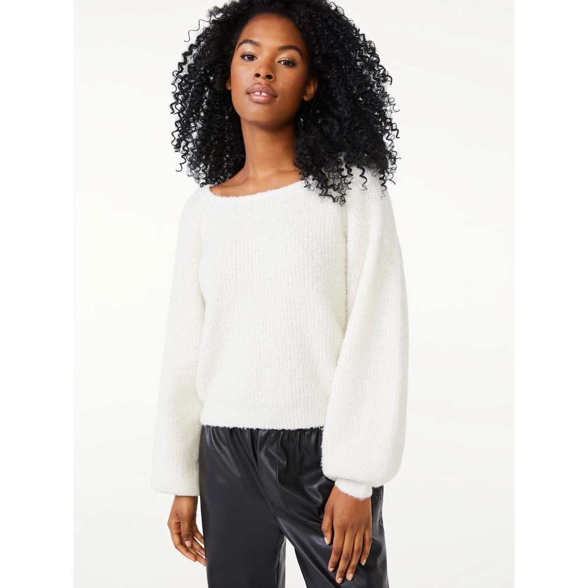 Scoop Women's Boucle Knit Sweater, Off-White, SMALL 4/6