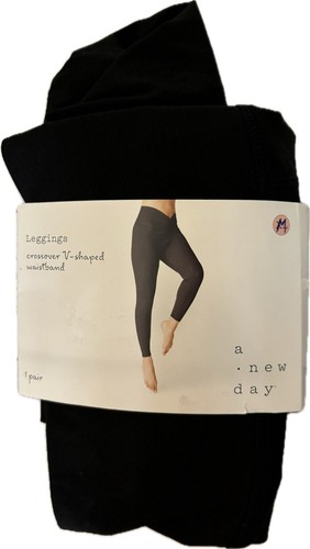 Women's A New Day Medium High Waist Leggings Crossover V-Shaped Waistband Black - Picture 3 of 5