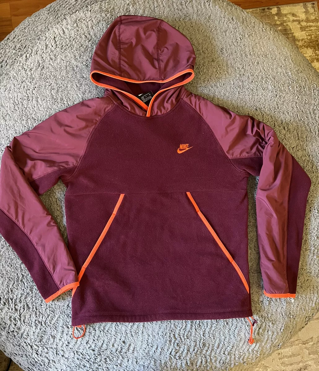 Nike Maroon sherpa Hoodie Pullover Fleece Sweater Size small nylon drawstring
