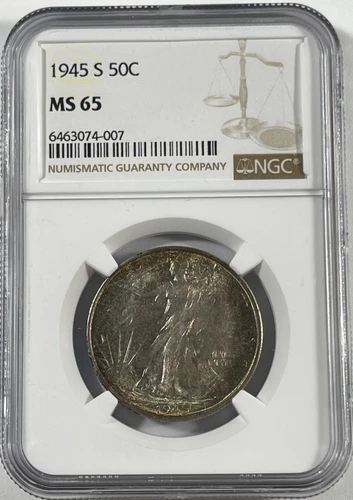 1945-S Walking Lib. 50C (#17525) NGC MS65. Decent strike for the date & Very