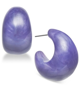 $58 Kate Spade silver tone wide resin hoop PURPLE earrings A302