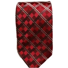 Croft  Barrow Mens Neck Tie Red Green Plaid Textured Stain Resistant Silk