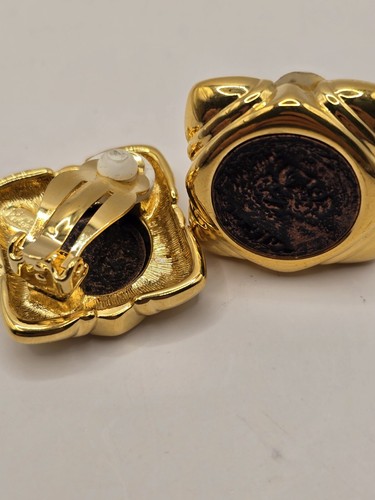 Joan Rivers Gold Tone Greek Style Coin Clip On Earrings - Picture 4 of 6