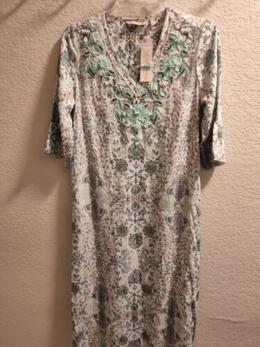Soft Surroundings Dress Amirah Caftan Beaded Sequin Aqua XS NWT Resort Wear