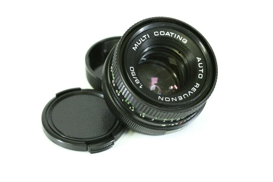 Lente bokeh retrato montura M42 vintage negra MC Revuenon (Pentacon) automática 1,8/50 mm Foto 2 de 4