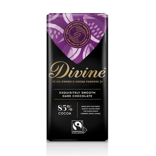 💚 Divine Chocolate Natural 85% Dark Chocolate Bar 90g