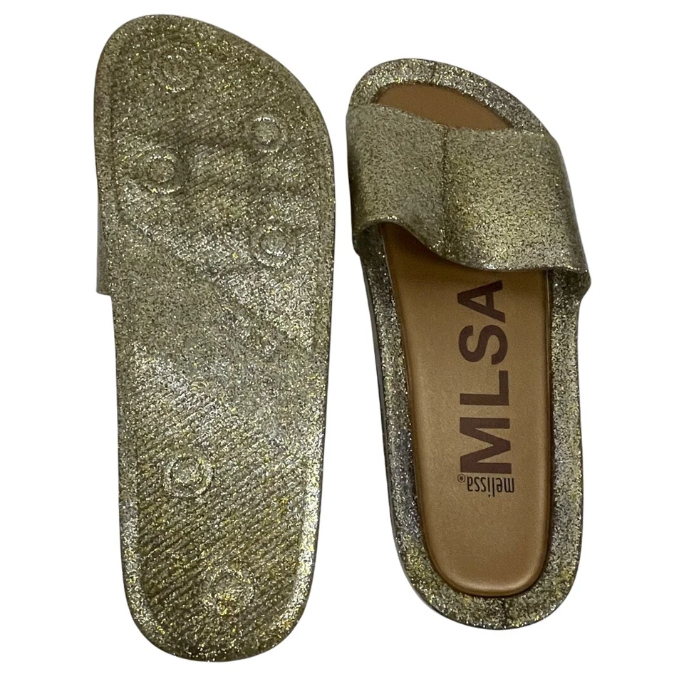 Chinelo de praia novo sem caixa MLSA Melissa dourado glitter tamanho 10 - Imagem 2 de 4