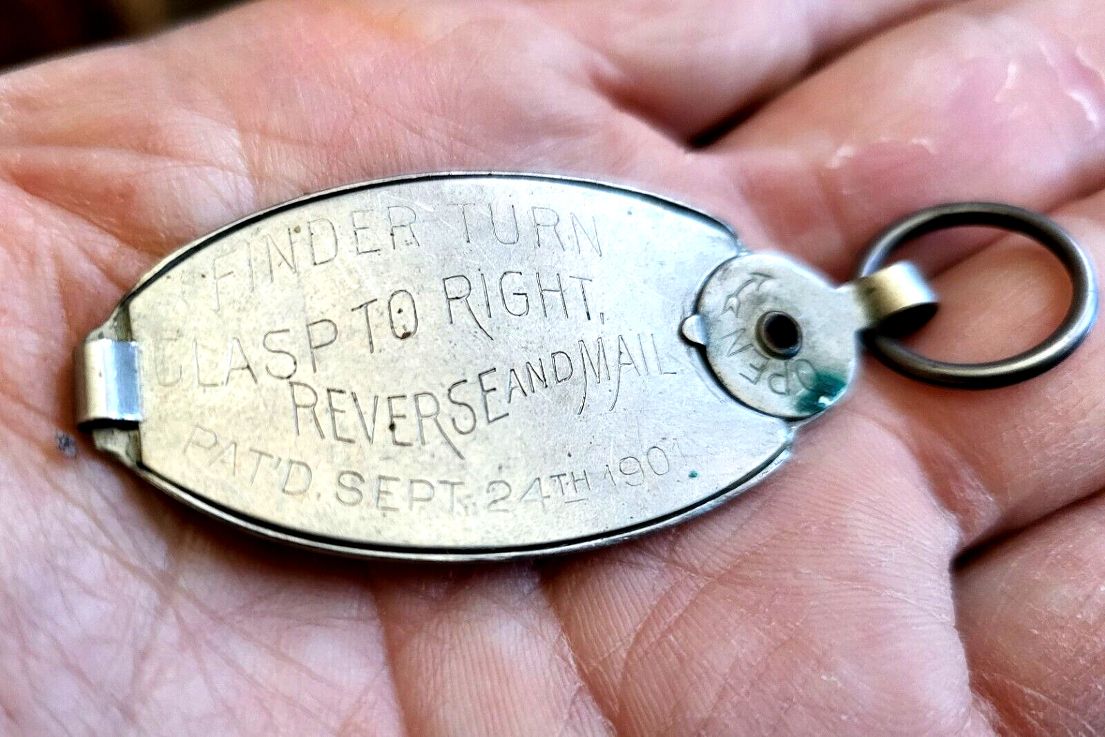 Antique Key Fob Tag Ring Glenn Curtiss Lost Key Finder Return Mailer 1901 PATENT