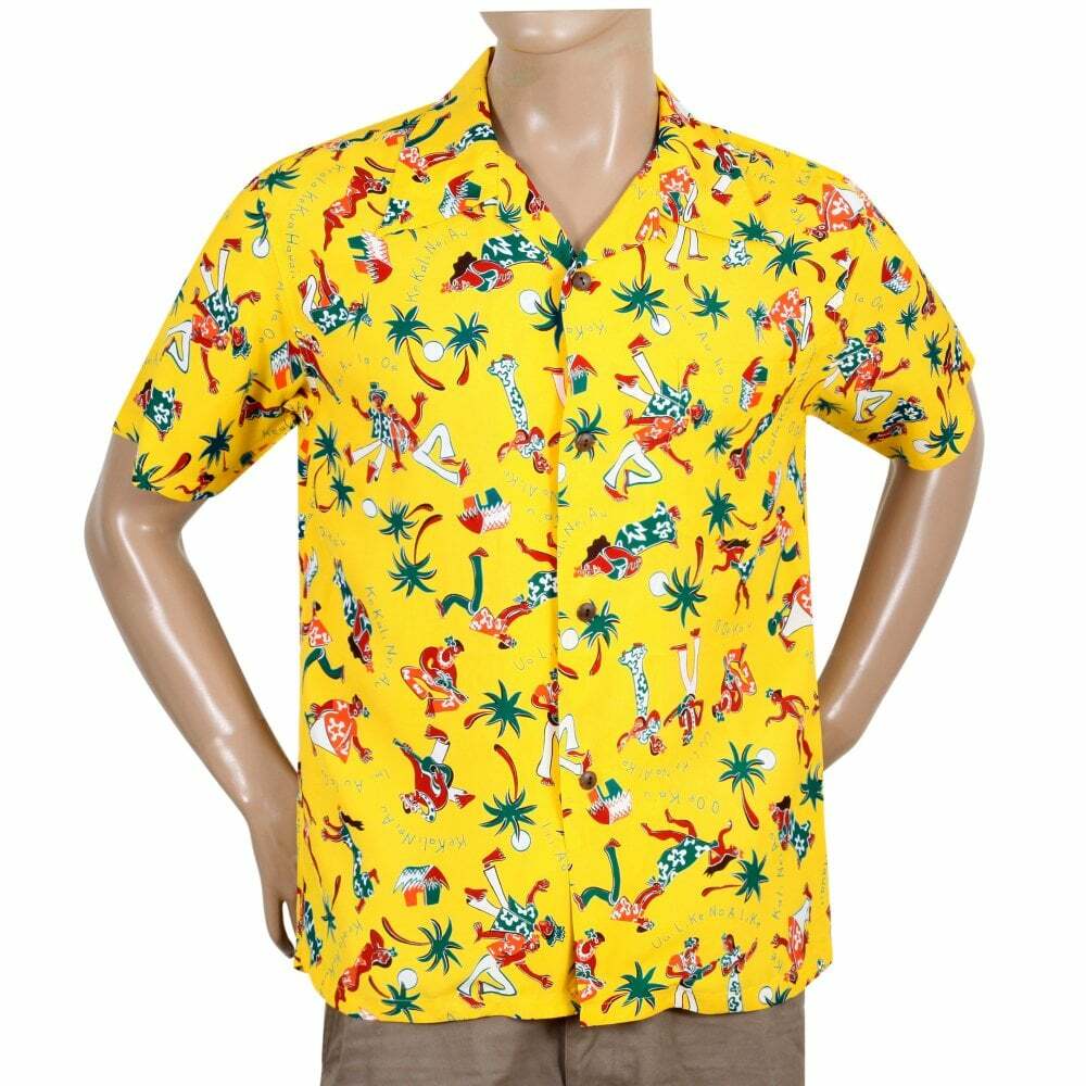 Sun Surf Mens Fun Island of Hawaii Yellow Hawaiian Shirt