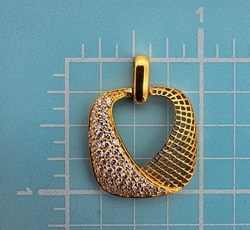 18k .750 Gold YG .48 ctw Diamond Mesh Heart Fold Valentine Pendant Au 22153 - Picture 12 of 12