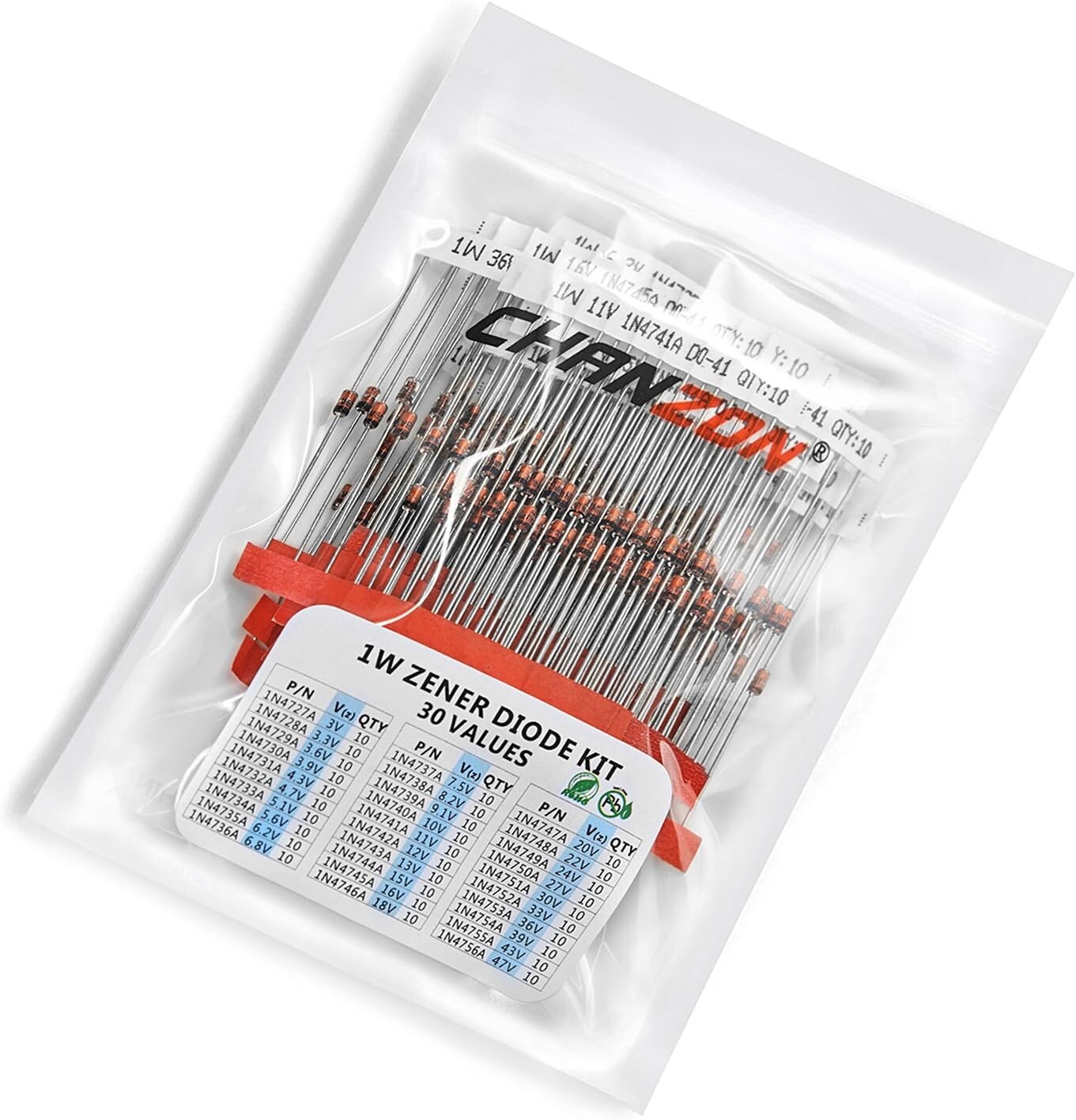 1W Zener Diode Assorted Kit - Lead-Free - Bagged for Protection