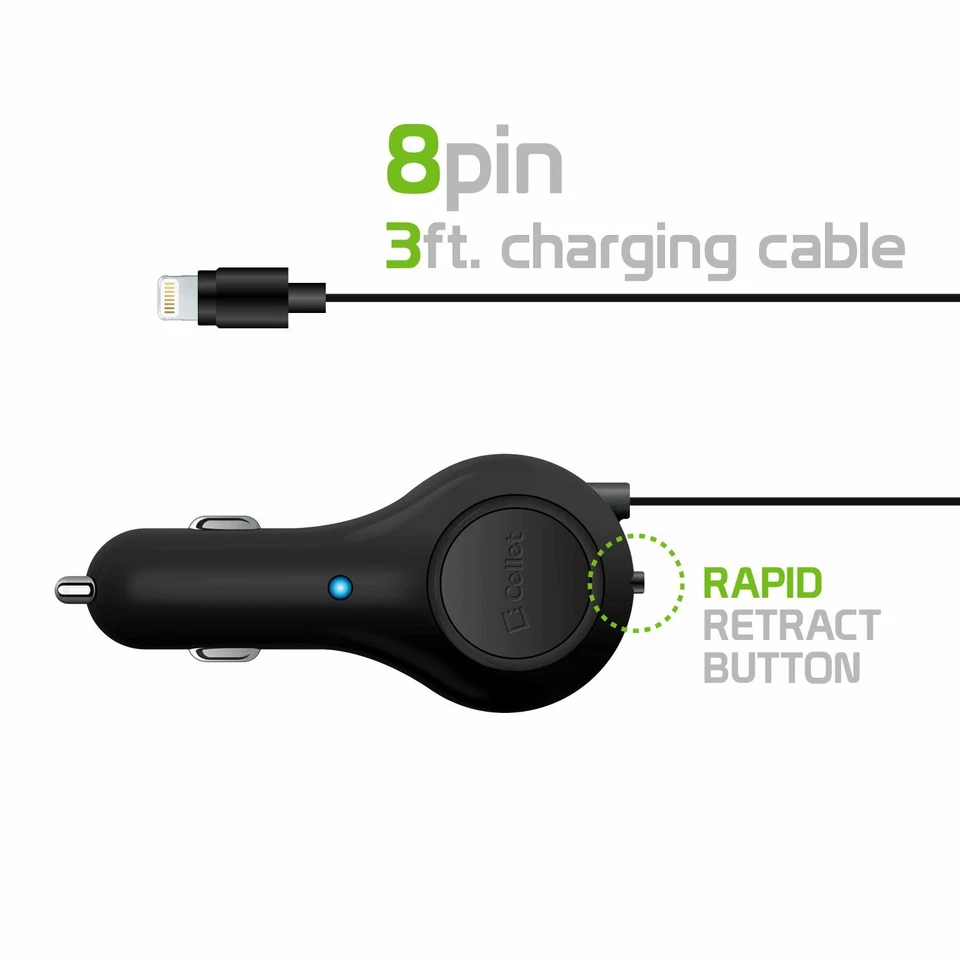 Apple (MFi-Certified) Retractable Car Charger Compatible with iPhone/iPad/Airpod - Image 4 of 4