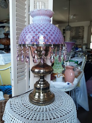 Vintage Fenton Cranberry Pink Opalescent Honeycomb Lamp! FABULOUS