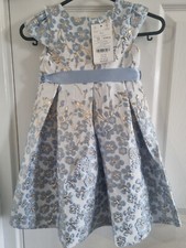 Monsoon Blue & White Jacquard dress girls 2-3 years BNWT