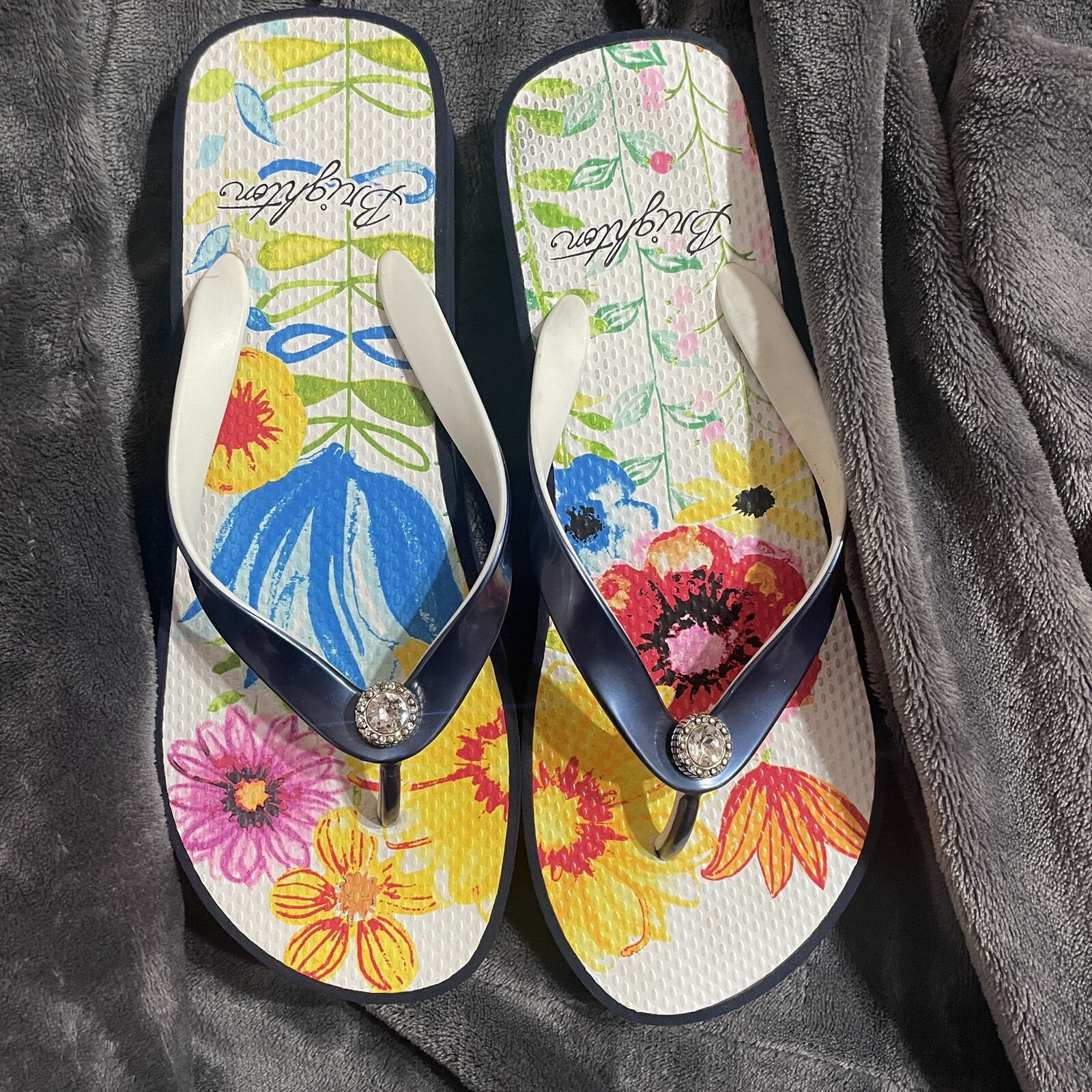 BRIGHTON Flip Flops Sandals Size 9 Navy Wedge Heel | eBay
