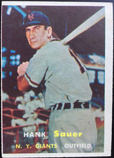 1957 Topps #197 HANK SAUER New York Giants MLB baseball card EX
