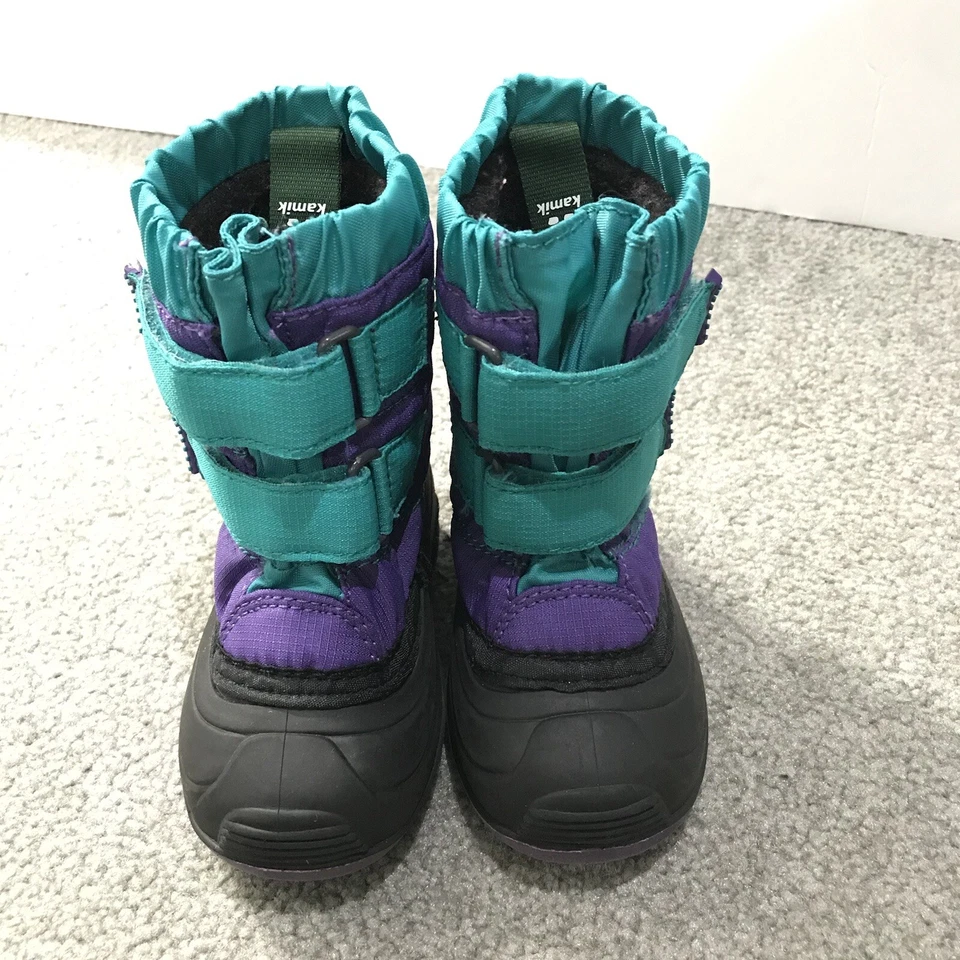 Kamik 女孩雪地靴 学步儿童 尺寸 5 紫色 蓝绿色 黑色 冬季内衬 防水 — 第 2/4 张图片