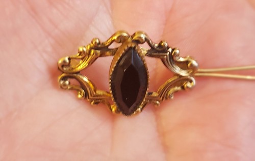 2x FINE Barrettes FACETED Black Glass Marquis Goldtone Stamped ROCOCO CHILD NOS - Picture 4 of 6