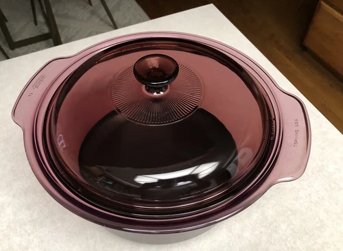 Vintage Vision Cranberry  5L Dutch Oven Corning Ware Glass Pot w/ Pyrex Lid USA