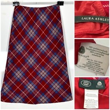Vintage Laura Ashley Red Tartan Plaid Pure New Wool A-line Skirt Size 6