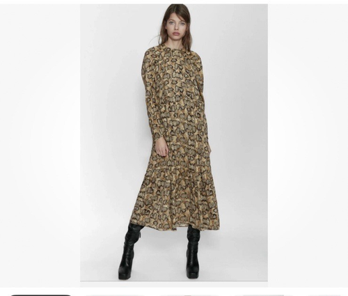 Zara Maxikleid Schlangenhautmuster Rüschen fließende Ärmel Gr. XS #1493 - Bild 4 von 15